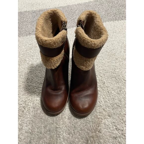 Timberland Ortholite Faux Shearling Leather Heeled Boots Womens Size 7.5 Brown - Picture 4 of 14